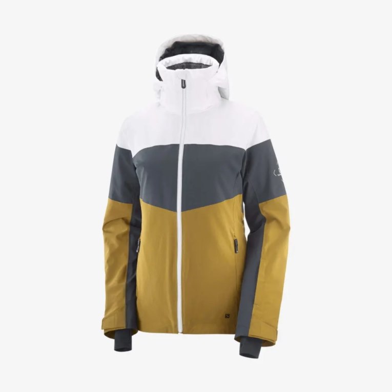 Dámské Lyžařské Bundy Salomon Slalom Insulated Hoodie Bílé Černé Olivy Zelené | CZ 04FCZQB